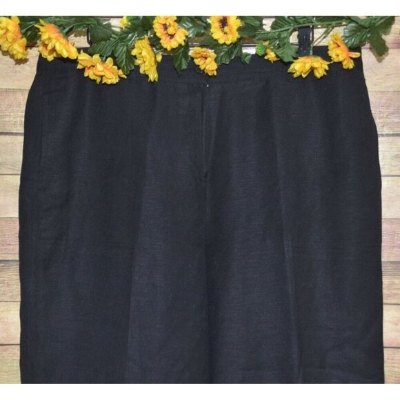 Larry Levine Black Cropped Ankle Linen Blend Pants Size 16 Casual Cargo Pocket - Picture 2 of 8